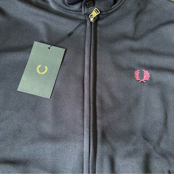 New FRED PERRY Made In Japan Stand Collar Neck Track Jacket S Navy Pink Laurel - Picture 2 of 16